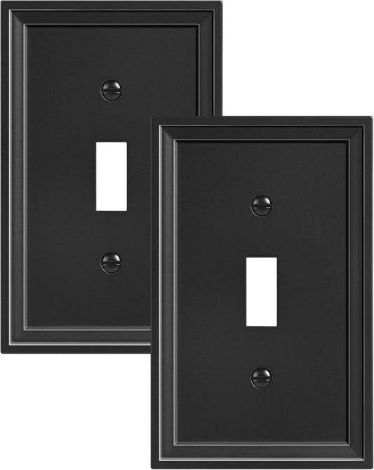 2-Pack Single Toggle Light Switch Covers Wall Plate, Black Decorative Switch Plate Covers, 1 Gang Natural Bamboo Fiber Wall Plate, Corrosion Resistant