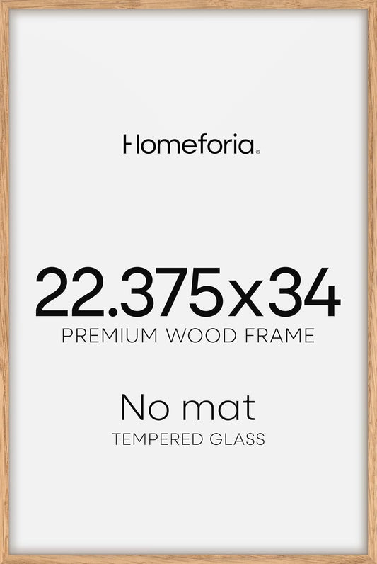 Homeforia 22.375x34 Puzzle Frame Wooden, High End Natural Oak 22.375 x 34 Picture Frames Light Wood without Mat, 34x22.375 Poster Frames for Wall, 22.375by34 Frames, Tempered Glass, Wall Kit, Set of 1