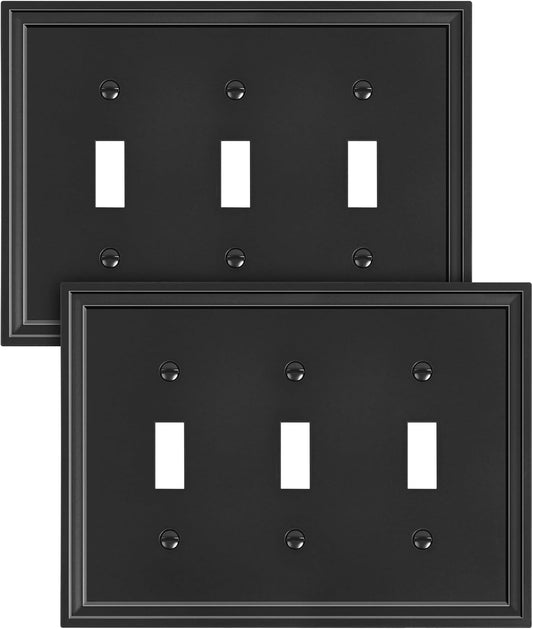 2-Pack Triple Toggle Light Switch Cover Plate, Black Decorative Switch Plate Covers, Natural Bamboo Fiber 3 Gang Wall Plate, Corrosion Resistant