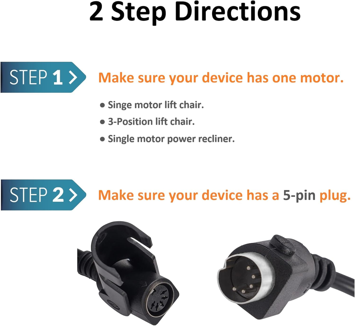2 Button 5 Pin Hand Remote Control for Power Lift Chair & Power Recliner, Replacement Remote Handset with 2 Lighted Buttons CD001 (Black)