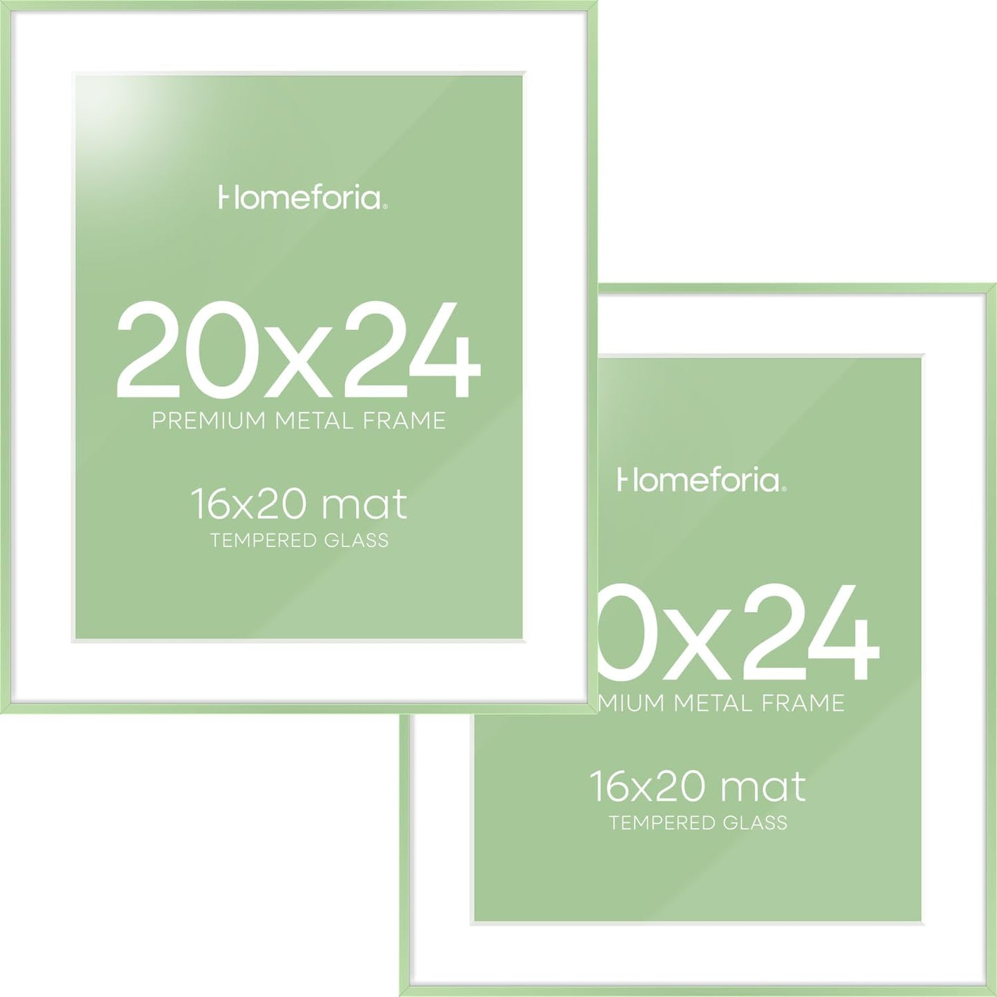 Homeforia 20x24 Frame Sage Green, High End Metal 20x24 Poster Frames with Mat 16x20 inch Photo, 20 x 24 Sage Green Picture Frame Matted to 16 by 20 Art, 24x20 Frame, Tempered Glass, Wall Kit, Set of 2