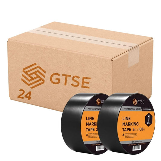 GTSE 2 inch x 108 ft Black PVC Vinyl Floor Tape, 24 Rolls, Safety Marking Tape, 6 mil Thick, Suitable for Dance Floors, Gyms, Warehouses, Sports Facilities