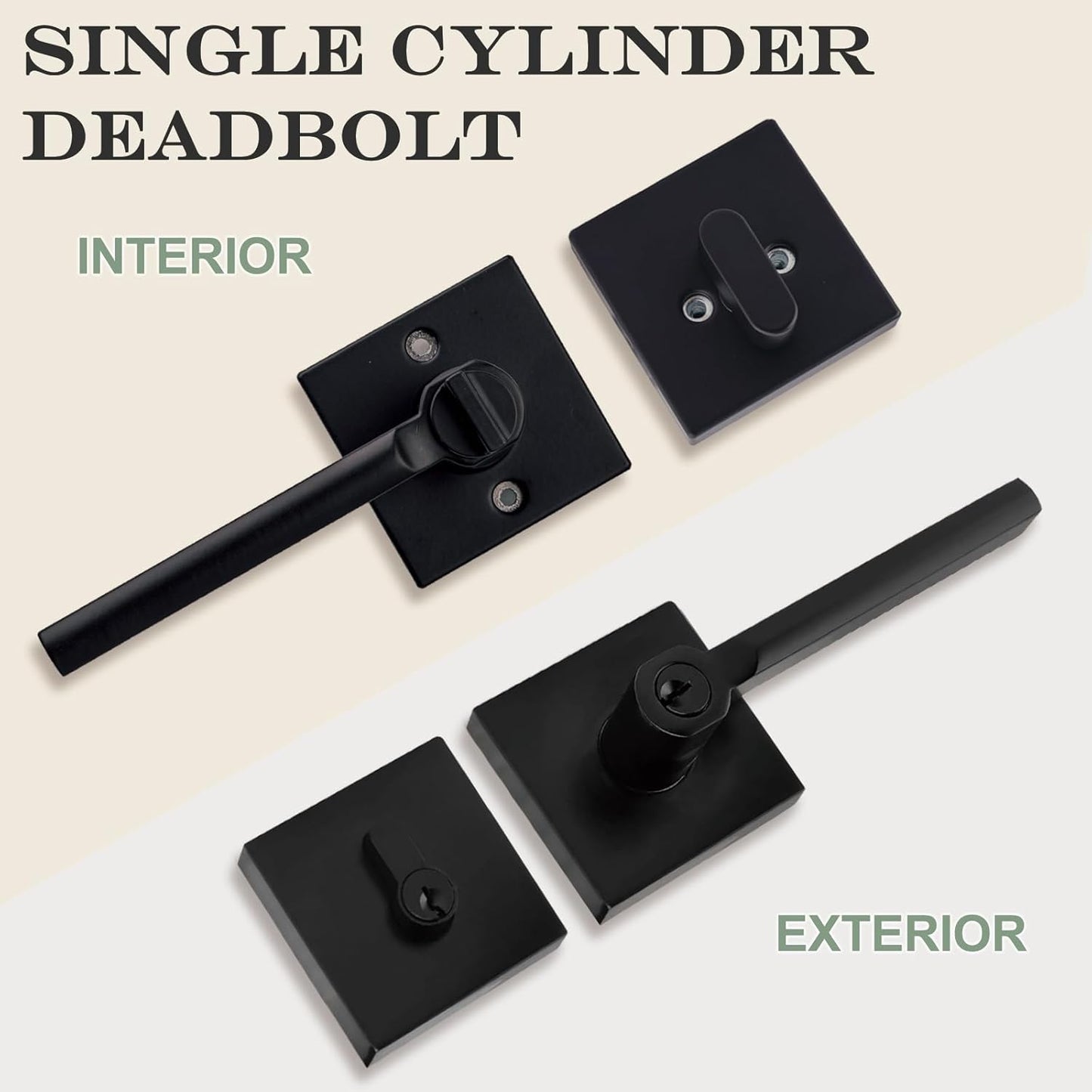 Keyed Entry Door Handle with Single Cylinder Deadbolt, Keyed Alike(Same Keys Only Per Set) Front Door/Exterior Door Lever Lockset, Matte Black, 8 Sets of Locks with 8 Sets of Different Keys