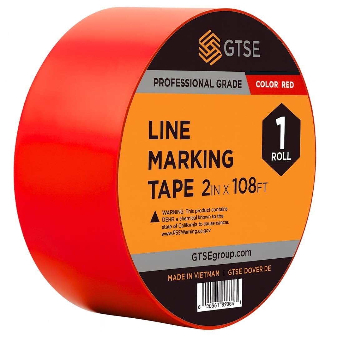 GTSE 2 inch x 108 ft Red PVC Vinyl Floor Tape, 24 Rolls, Safety Marking Tape, 6 mil Thick, Suitable for Dance Floors, Gyms, Warehouses, Sports Facilities