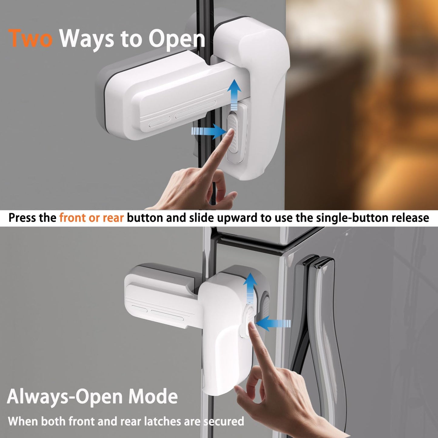 2 Pack Upgrade Child Proof Refrigerator Lock with Two Ways to Open, Home Fridge Freezer Door Lock Latch Catch to Keep Door Closed, no Tools Need or Drill (Grey)