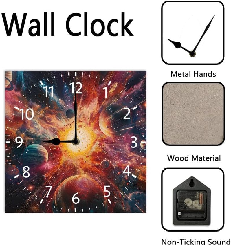 10 in Cosmic Connection -268 Wood Wall Clock – Digital Time Display, Smart Home Compatible for Bedside or Workspace