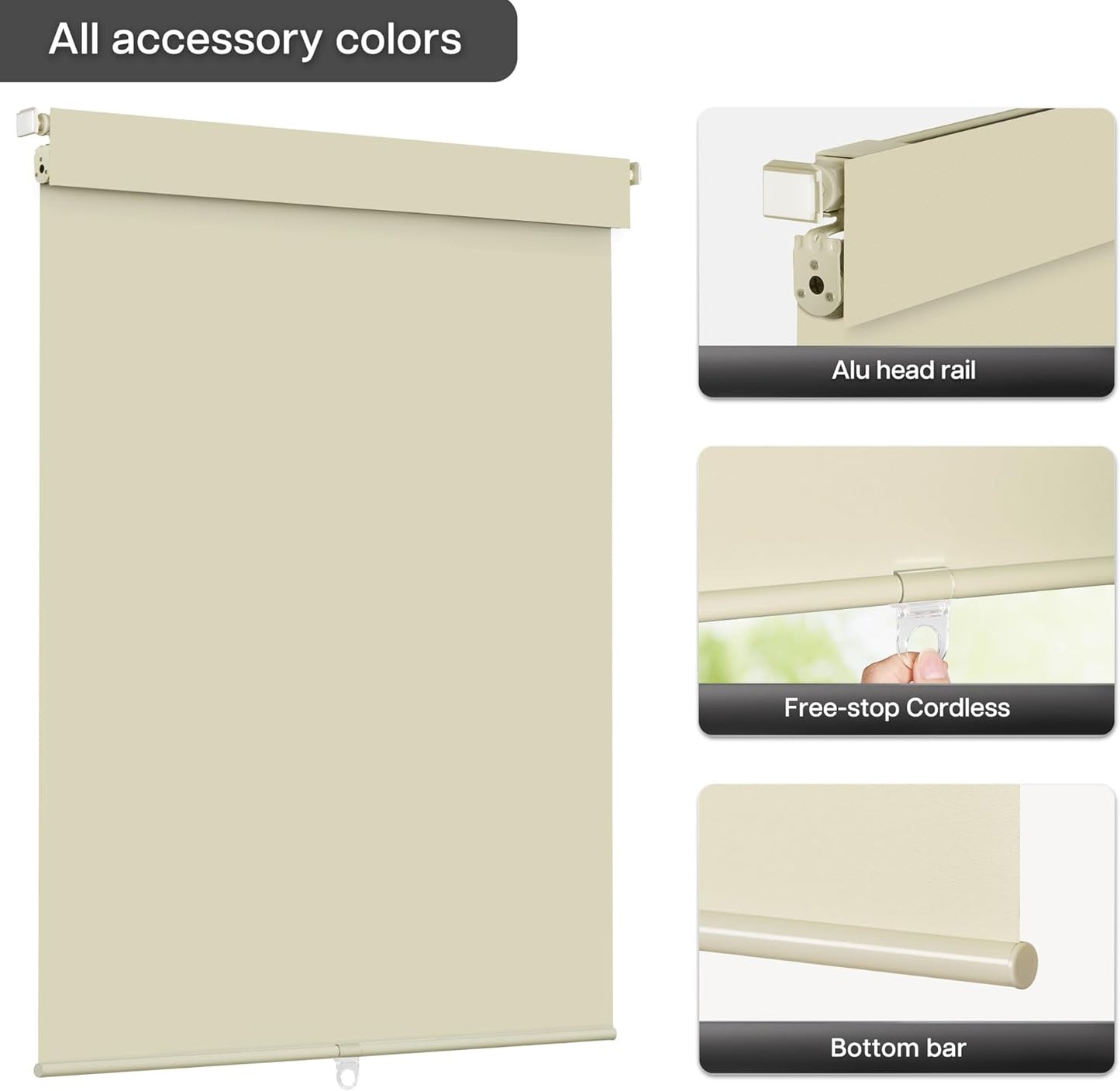 LazBlinds No Drill Blinds for Indoor Windows, Blackout Roller Shades, Cordless Window Blackout Blinds, Thermal Insulated Fabric UV Protection for Home and Office, 21" W x 72" H, Beige