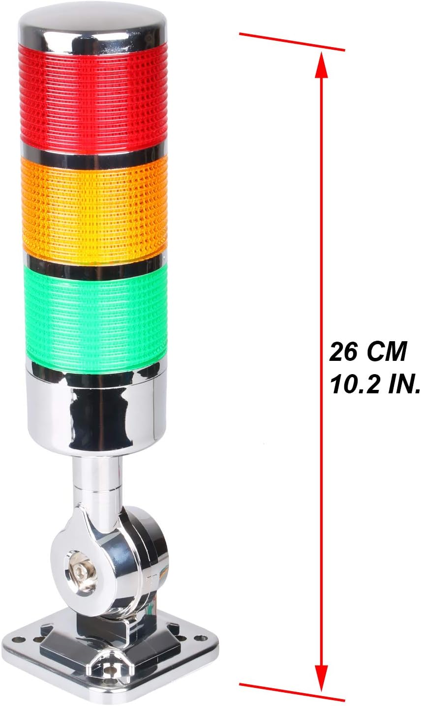 12-24V LED Stack Tower Lights, Industrial Warning Lights, Andon Lights, Column Signal Tower Indicator Lamp Beacon, Continuous/Flashing Light Switchable, 3 Layer (Without Buzzer)