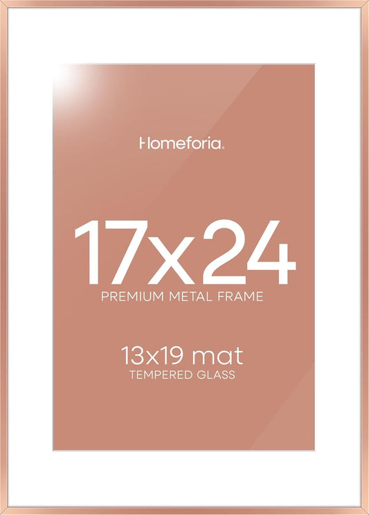 Homeforia 17x24 Picture Frame Silver, High End Metal 17x24 Frames with Mat 13x19 for Photo, 17 x 24 Silver Poster Frame Matted to 13 x 19 Print, 24x17 Hanging Frame, Tempered Glass, Wall Kit, Set of 1
