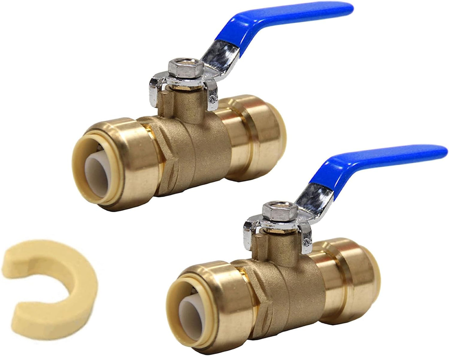(Pack of 2) EFIELD 1-Inch Push-Fit Full Port Ball Valve with a Disconnect Clip Tool, Blue Level, UPC Certified, LF Brass,(PF-VALVE080-2PCS)