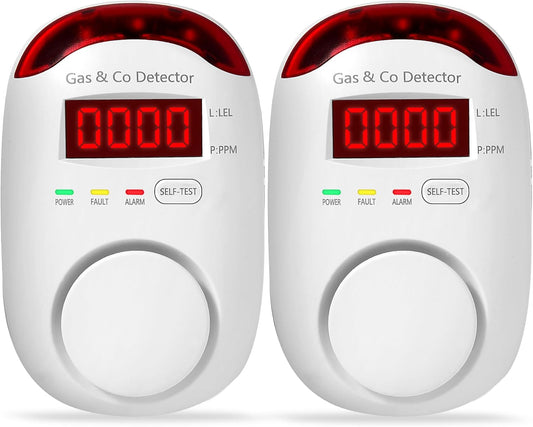 2 Packs Gas & Carbon Monoxide Detectors - Plug in Carbon Monoxide Detector & Propane, Natural Gas Detector, CO Monitor Alarm & Explosive Gas Detector Alarm for Home,RV