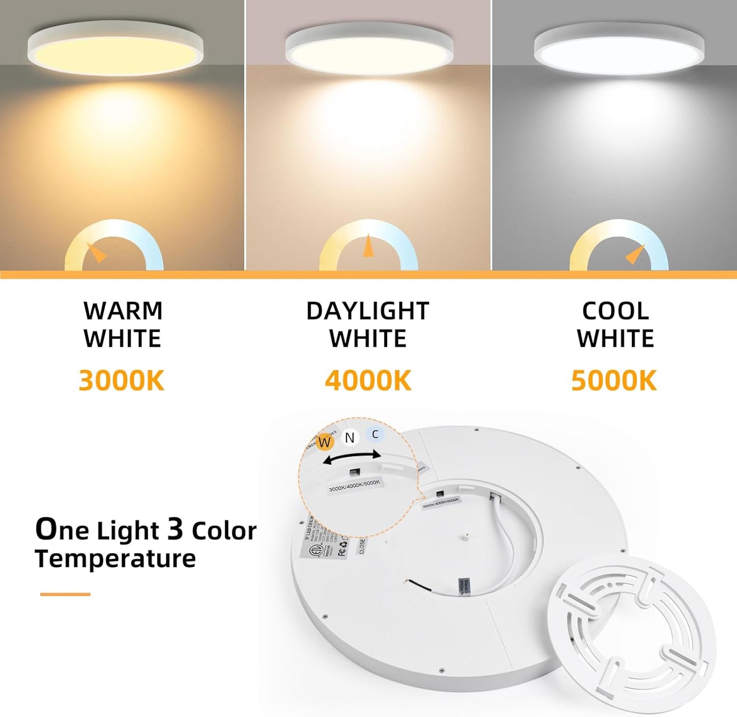 Hlite 6pack 9 Inch Flush Mount LED Ceiling Light Fixture,18W 1800LM Super Slim Light Fixtures Ceiling Mount 3000K/4000K/5000K 3CCT Selectable,Light Fixtures for Kitchen,Bedroom (White)