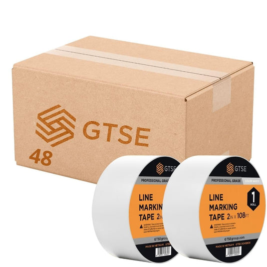 GTSE 2 inch x 108 ft White PVC Vinyl Floor Tape, 48 Rolls, Safety Marking Tape, 6 mil Thick, Suitable for Dance Floors, Gyms, Warehouses, Sports Facilities