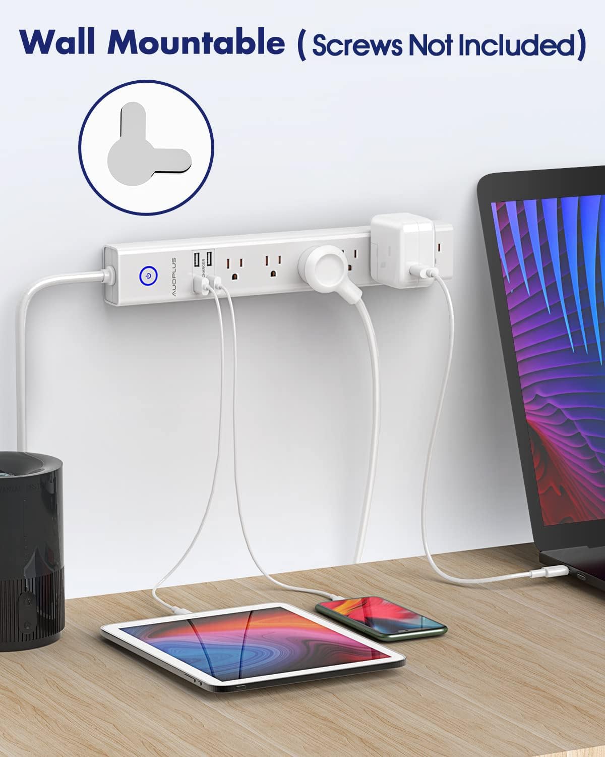 2 Pack Surge Protector Power Strip - 10FT Long Extension Cord with Multiple Outlets, 6 Widely Outlets 4 USB Charging Ports, Flat Plug Overload Surge Protection, Wall Mount for Home, Office ETL Listed