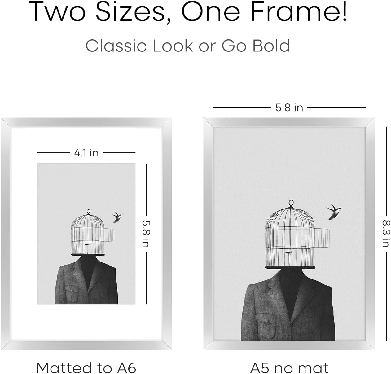 Homeforia A5 Picture Frame Silver, High End Metal 5.8 x 8.3 Frame Matted to 4.1 x 5.8 Art, A5 Frame with Mat A6, 5.8x8.3 Poster Frames, 8.3x5.8 Size Display Frames, Tempered Glass, Wall Kit, Set of 3
