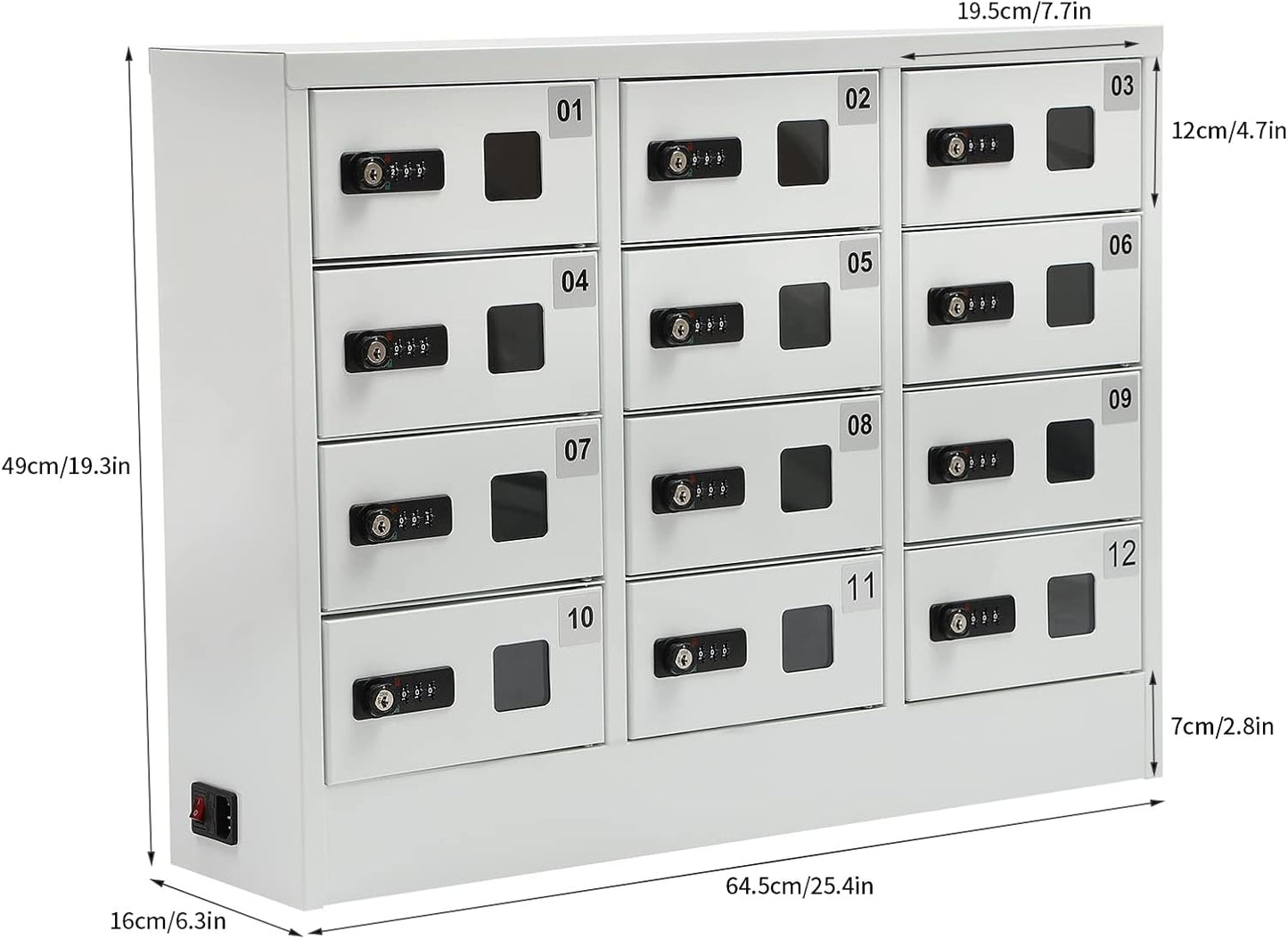 12 Slots Cell Mobile Phone Steel Locker with Combination Lock, Cellphone Charging Station with 3 in 1 Charging Ports for Most Phones, Cellphone Locker for Schools, Conference Rooms, and Offices