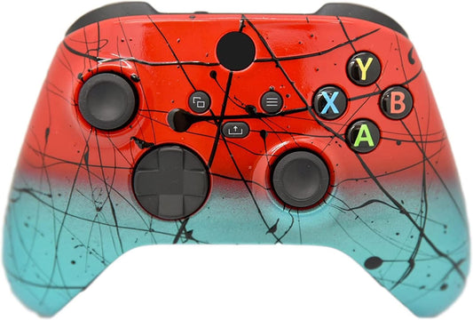 Hand Airbrushed Fade Custom Controller Compatible with Xbox Series X/S & Xbox One (Series X/S Red & Teal)