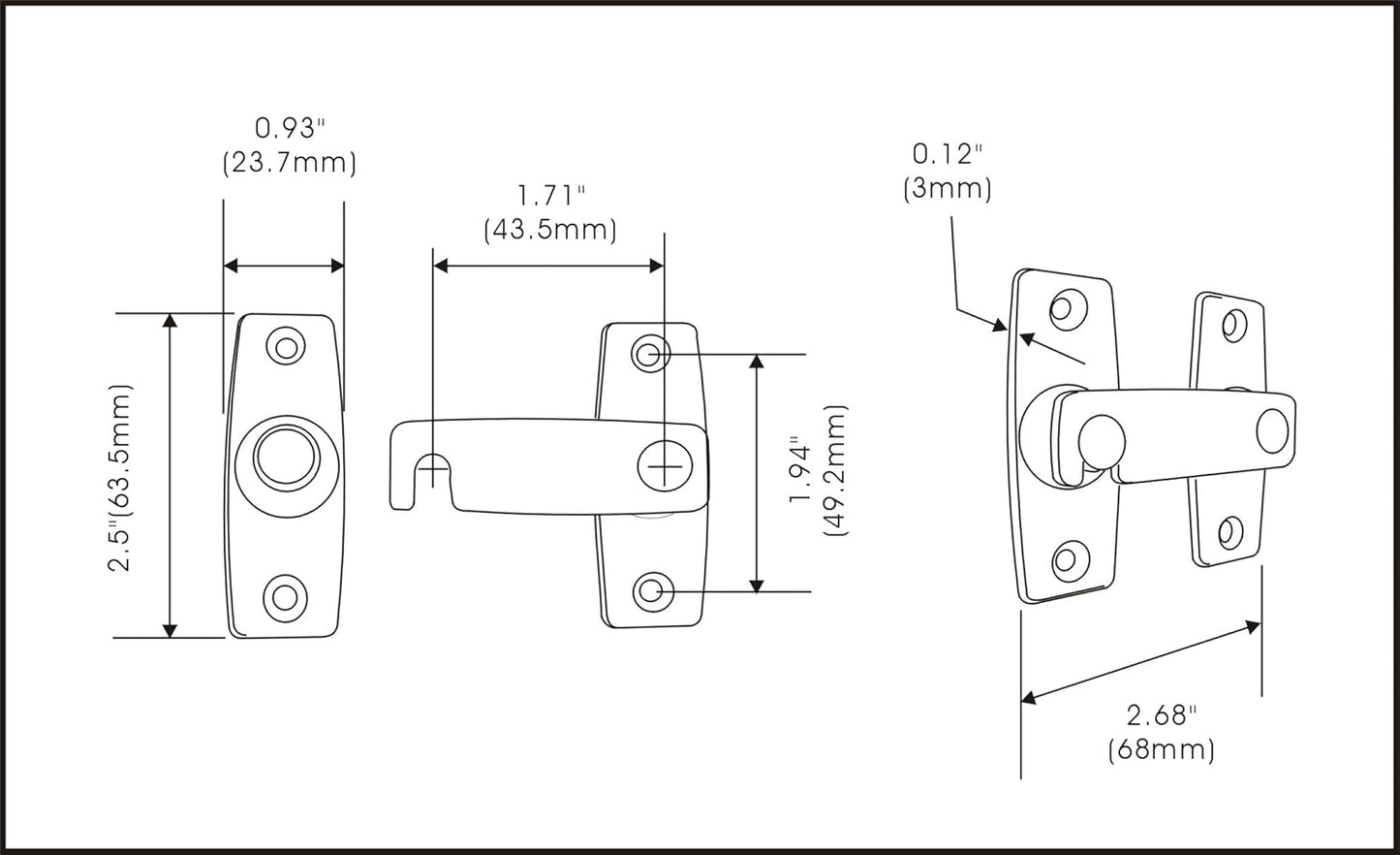 QCAA 2.5" x 2.65", Large, Heavy Forged Solid Brass Door Latch, 180 Degrees Flat Surface Mounting Door Latch Buckle for Doors & Windows, Satin Chrome, 1 Pack, Made in Taiwan