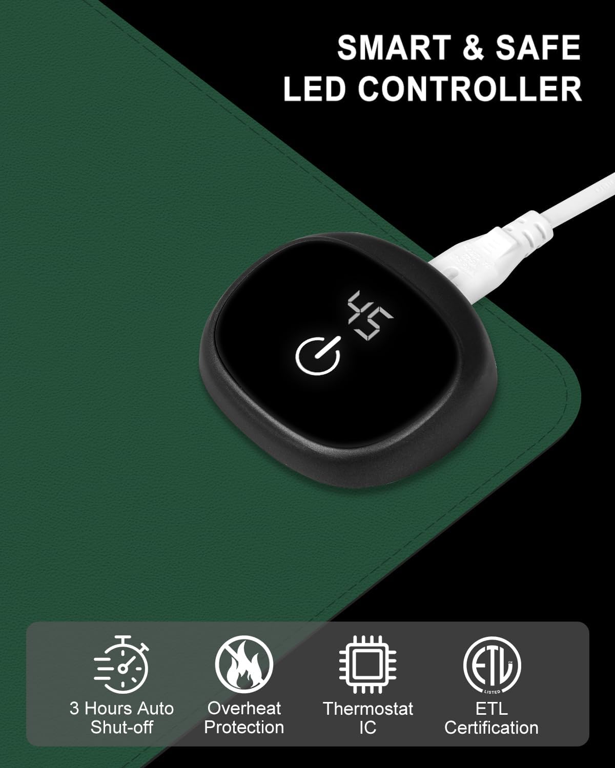 Heated Desk Pad, 31.5" x 13" Leather Non-Slip Warm Desk Pad, Large Mouse Mat with 3 Levels Heating & 3 Hours Auto Shut-Off, Hand and Foot Warmer for Office, Home, Green