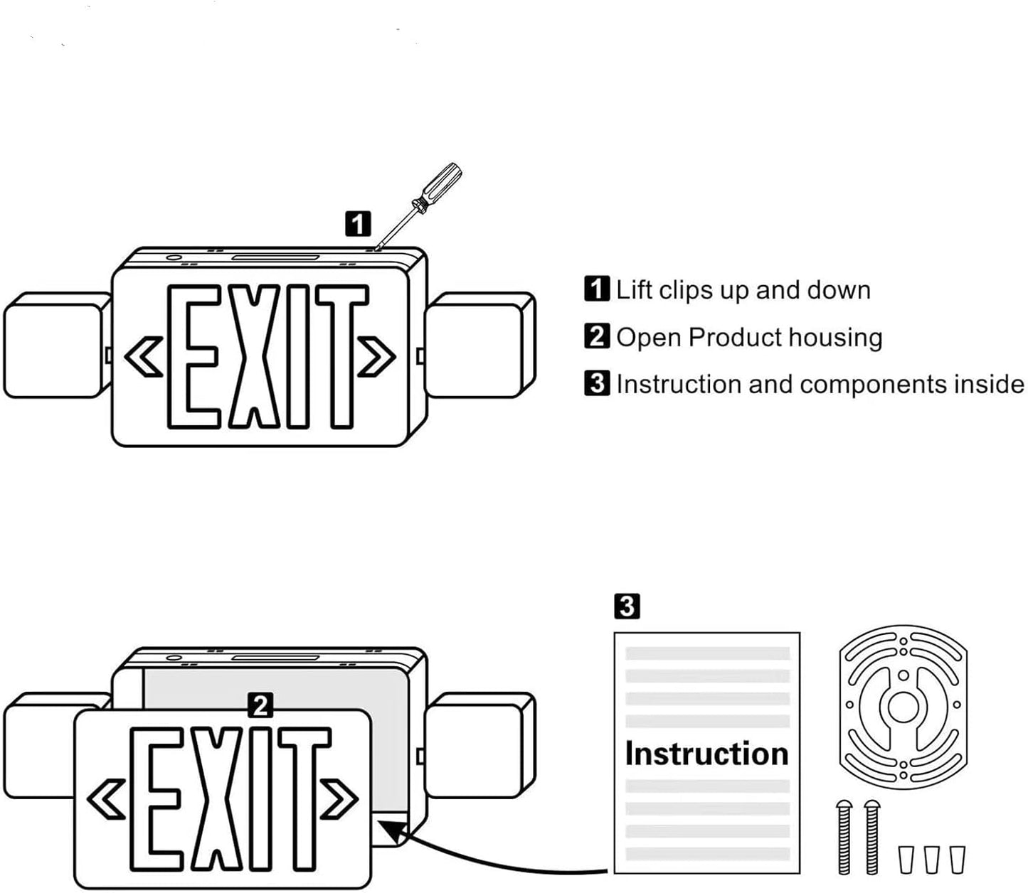 1 Pack Red Led Emergency Exit Lights with Battery Backup-UL Certified 2 LED Adjustable Head -120/277VAC-Emergency Exit Sign/Exit Emergency Light Combo/Exit Signs for Business/Room.