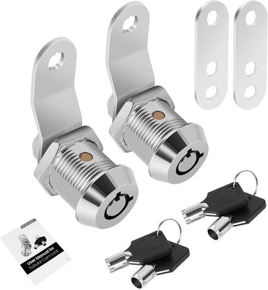 2 Pack Tool Box Lock with Keys, 5/8" Cabinet Lock Cam Lock Keyed Alike, Toolbox Lock Replacement Lock for Mailbox RV Storage Door with Manual, Zinc Alloy (2Pack，5/8 Inch)