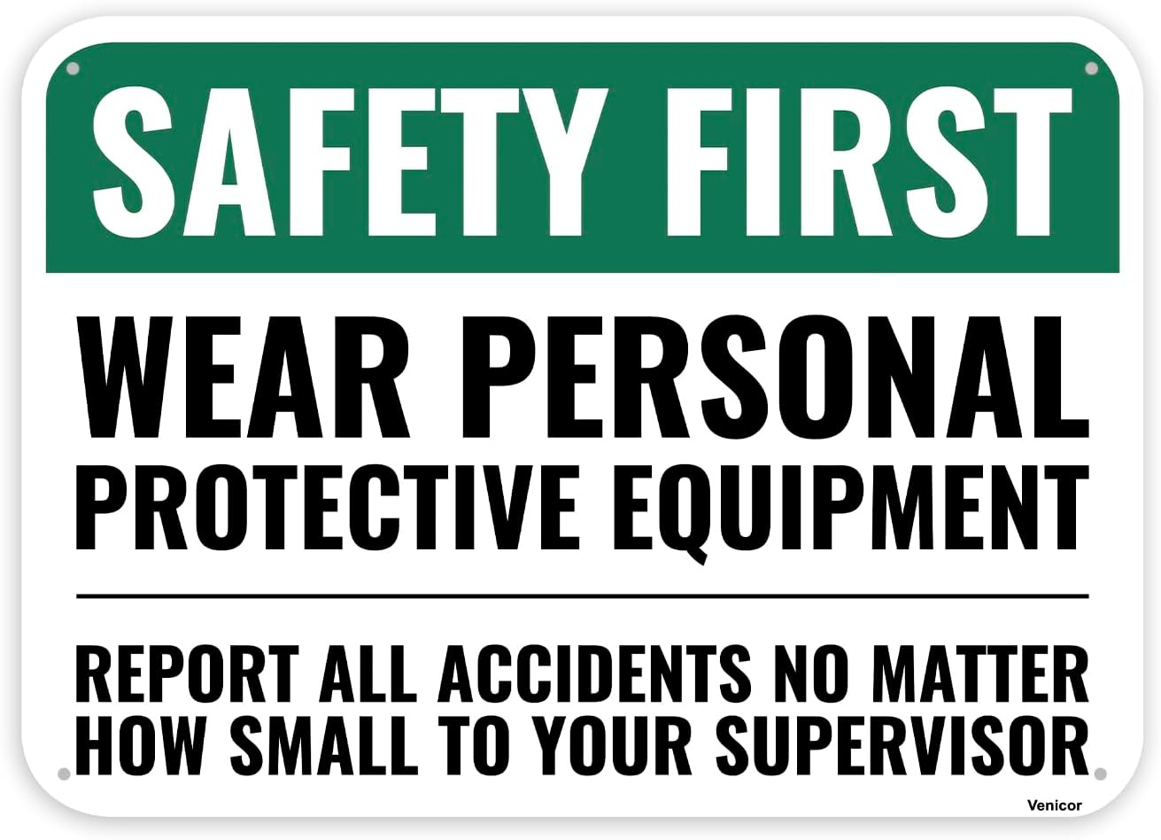 1PC Safety Sign, 14 x 10 Inches - Aluminum - Safety Decorations Posters For Workplace - Wear Personal Protective Equipment