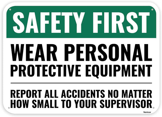 1PC Safety Sign, 14 x 10 Inches - Aluminum - Safety Decorations Posters For Workplace - Wear Personal Protective Equipment