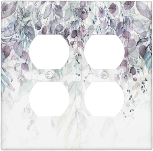 Hazy Leaves Ivy Nature Plants Eucalyptus Leave Outlet Covers 2 Gang Double Duplex Decorative Light Switch Covers Electrical Wallplates Socket Faceplate for Bedroom Home Decor