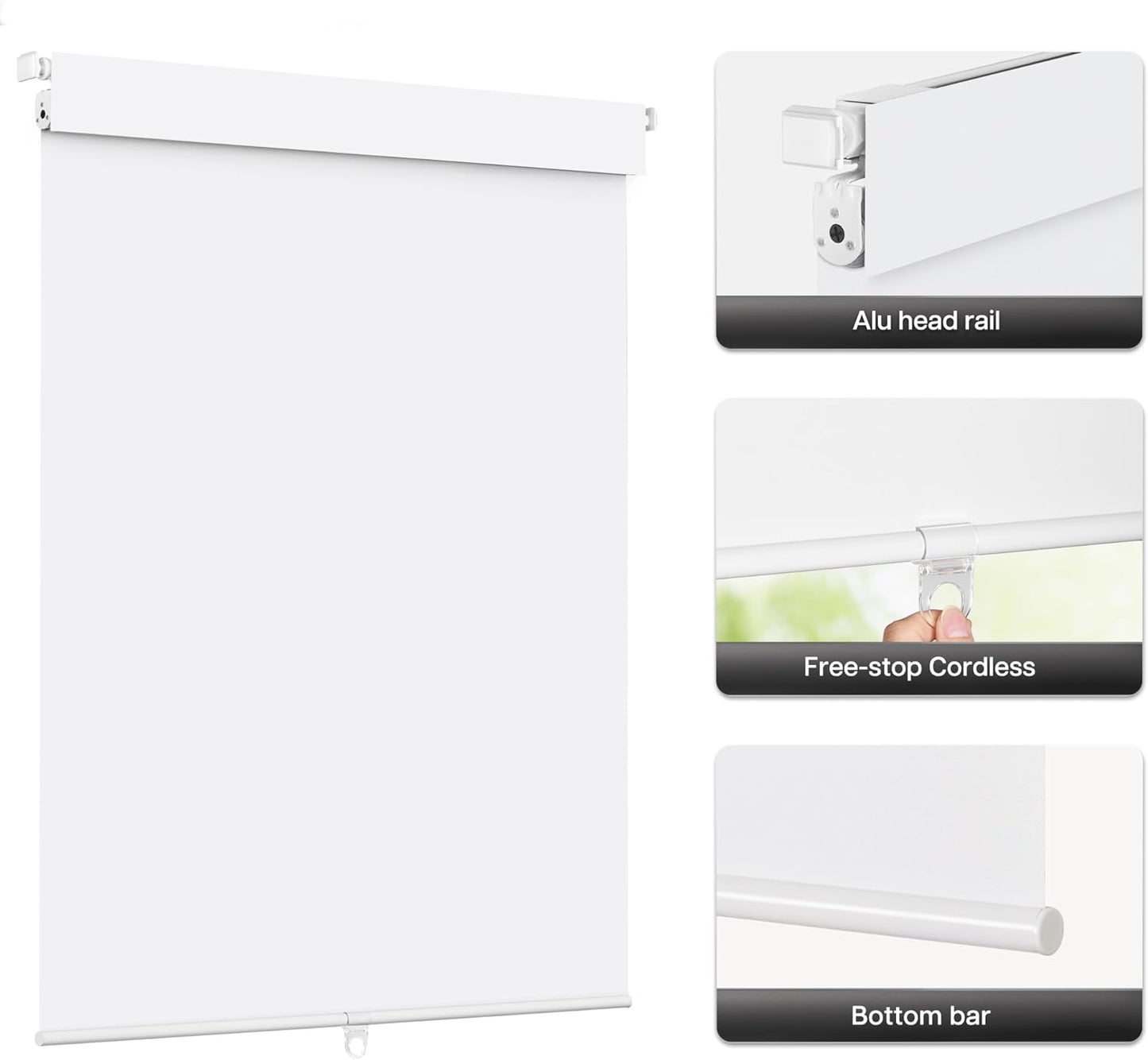 LazBlinds No Drill Blinds for Indoor Windows, Blackout Roller Shades, Cordless Window Blackout Blinds, Thermal Insulated Fabric UV Protection for Home and Office, 25.5" W x 48" H, White
