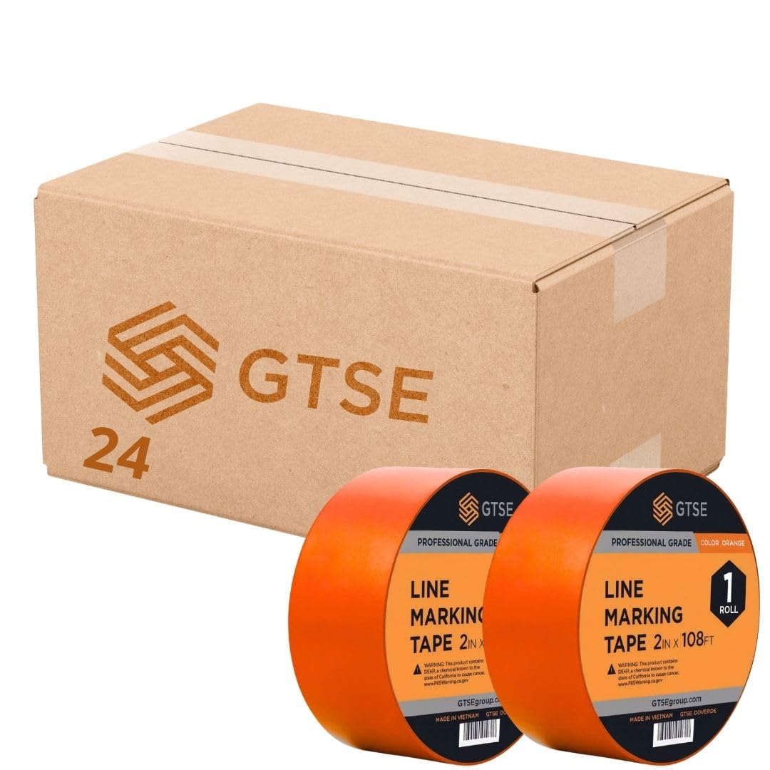 GTSE 2 inch x 108 ft Orange PVC Vinyl Floor Tape, 24 Rolls, Safety Marking Tape, 6 mil Thick, Suitable for Dance Floors, Gyms, Warehouses, Sports Facilities