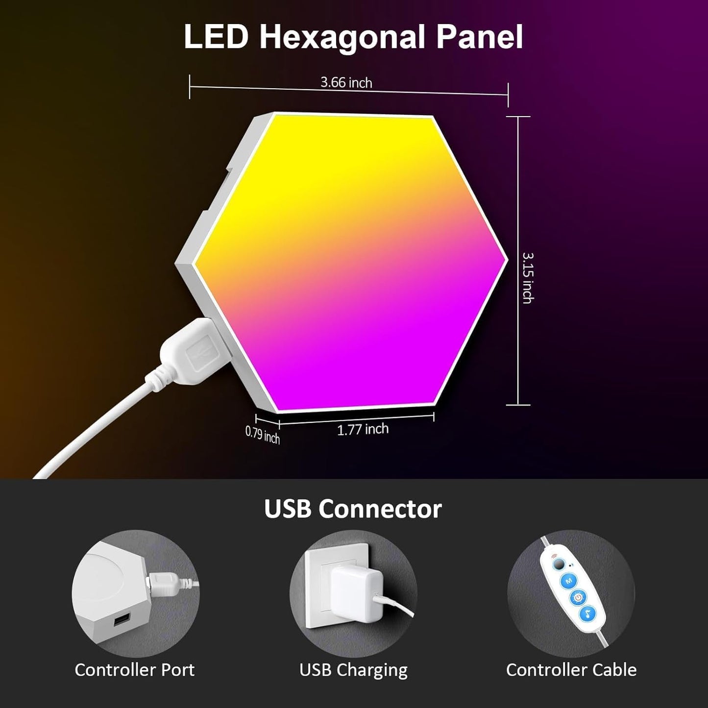 Hexagon LED Lights 8 Pack - RGB Wall Panels with Music Sync, Smart App & Remote Control, DIY Modular Hex Light for Gaming Room, Bedroom, Living Room, Wall Decor