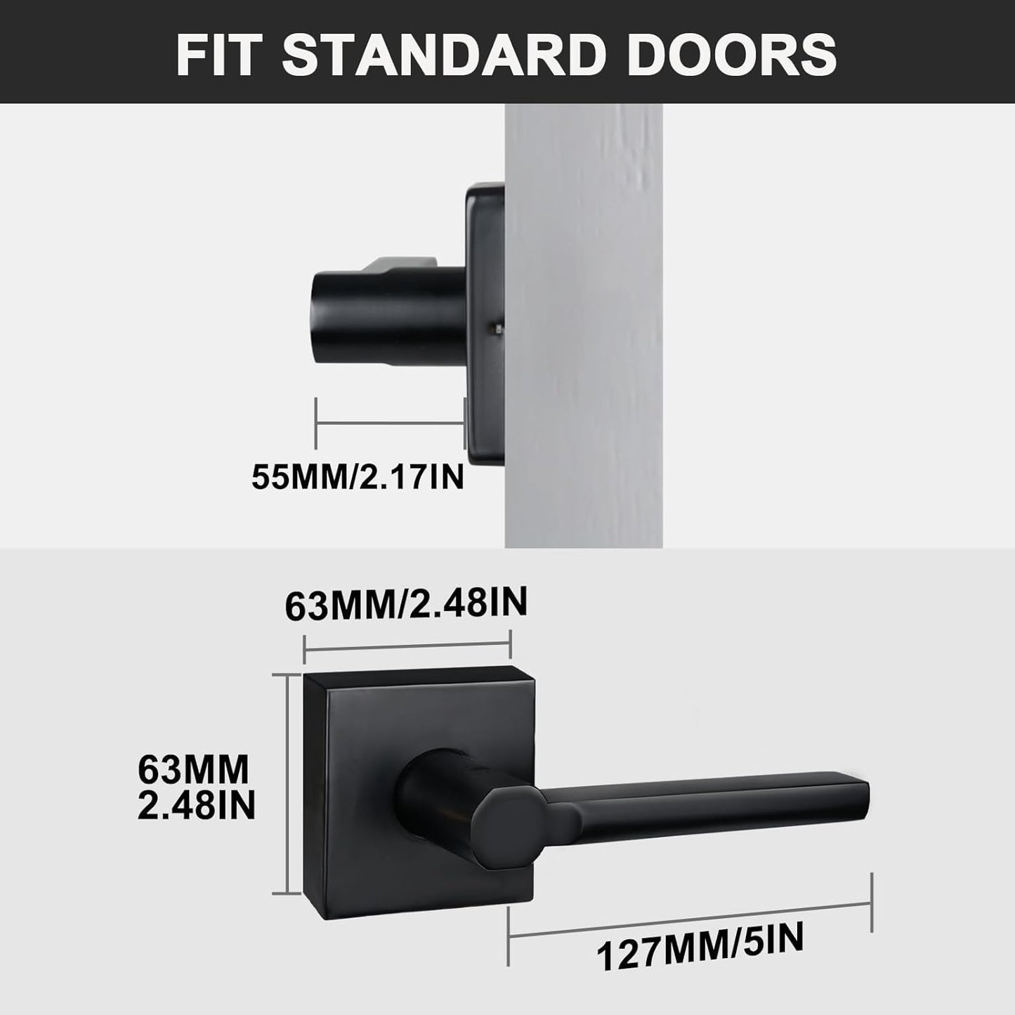 2 Pack Dummy Door Levers in Matte Black, Heavy Duty Interior Handle Lock for Closet Pantry, Non-Turning, Single Sided, Reversible for Left/Right Hand
