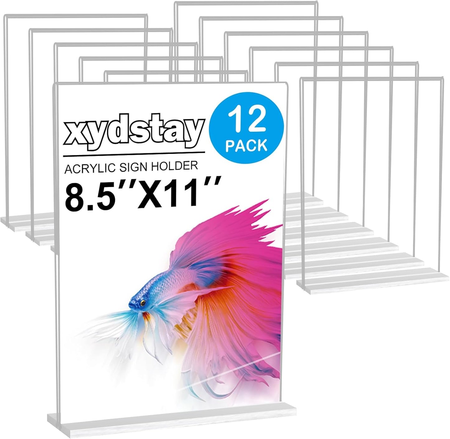 12pack Acrylic Sign Holder 8.5 X 11, Vertical T Shape Clear Plastic Paper Sign Holder, Menu Holder Display Stand, FLyer Table Sign Holder for Restaurant, Office, School, Store and Home Use