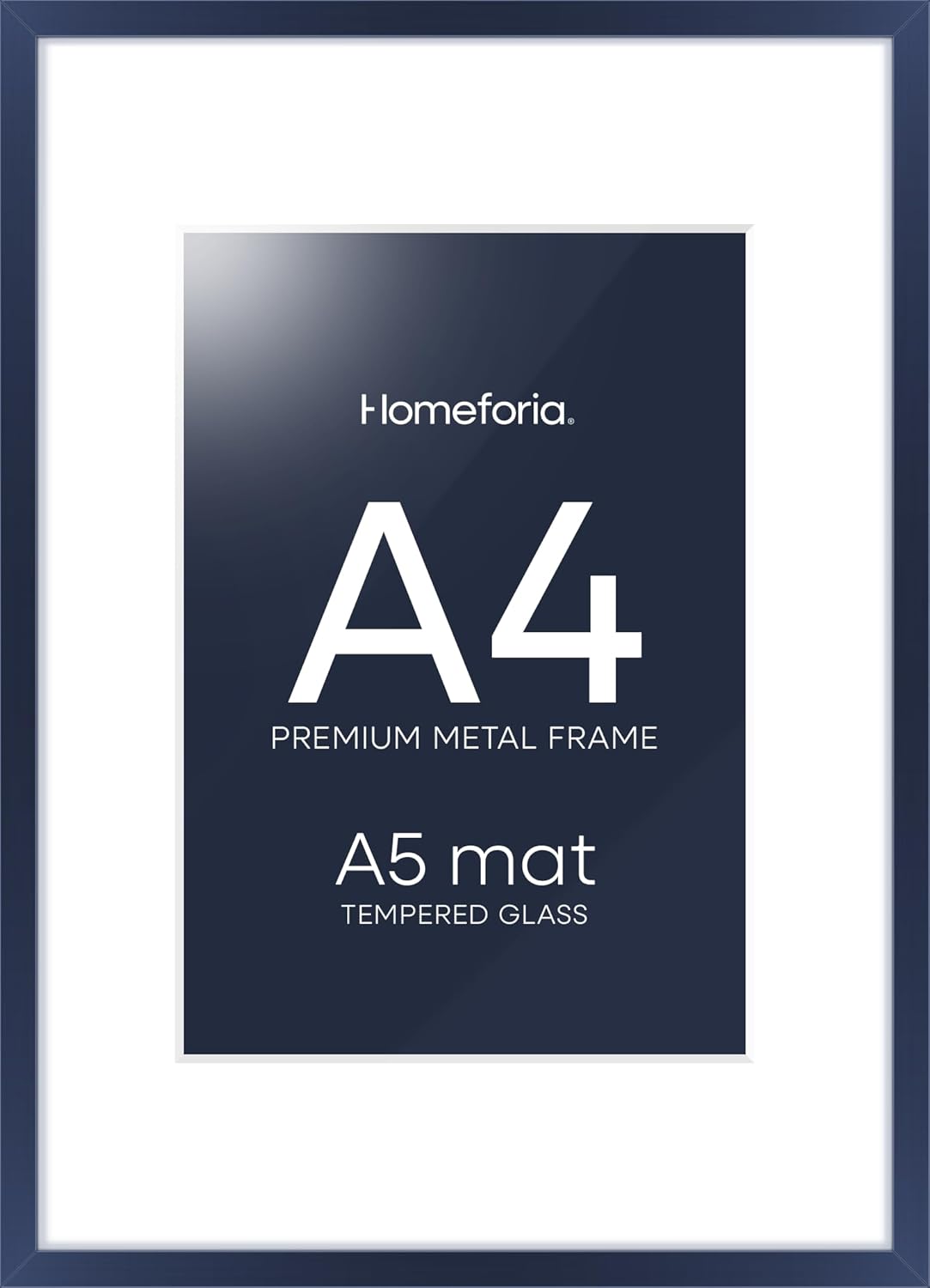 Homeforia A4 Picture Frame Navy Blue, High End Metal 8.3 x 11.7 inch Poster Frames with Mat 5.8 by 8.3 Art, A4 Size Frames Matted to A5 Photo, 8.3x11.7 Wall or Tabletop Frame, Tempered Glass, Set of 1