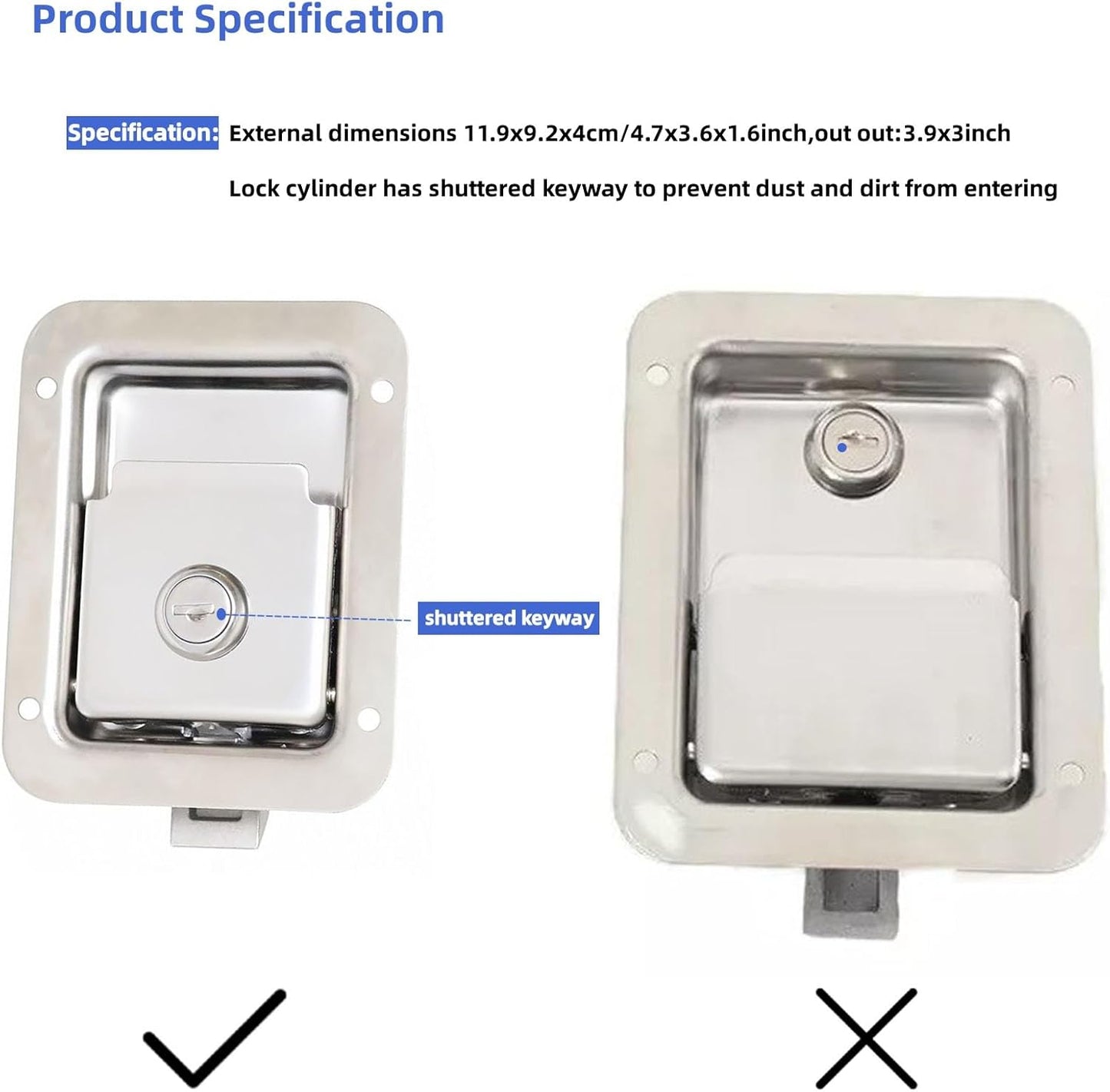 1 Pack Stainless Door Lock Heavy Duty Flush Mount Handle Latch for Trailer Toolbox RV Handle Latch with Gasket Keys