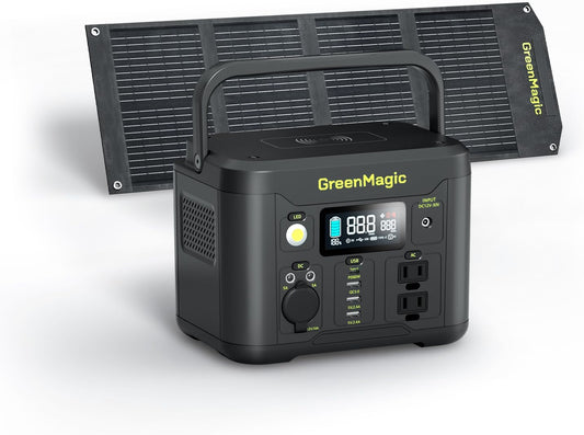 Greenmagic Portable Power Station 330W, BG330A Solar Powered Generator with 60W Solar Panel, 120V Pure Sine Wave AC Outlet Charging Lithium Battery for Outdoor Camping Travel Home