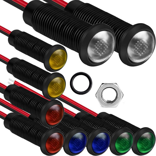 10pcs LED Plastic Indicator Pilot Light 110VAC Mounting Hole Size 6mm(Red/Orange/Blue/Green/White)