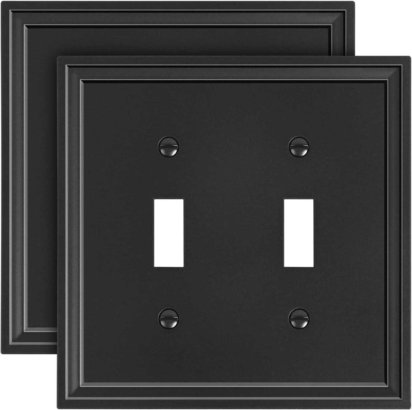 2-Pack Double Toggle Light Switch Cover Plate, Black Decorative Dual Switch Plate Covers, Natural Bamboo Fiber 2 Gang Wall Plate, Corrosion Resistant
