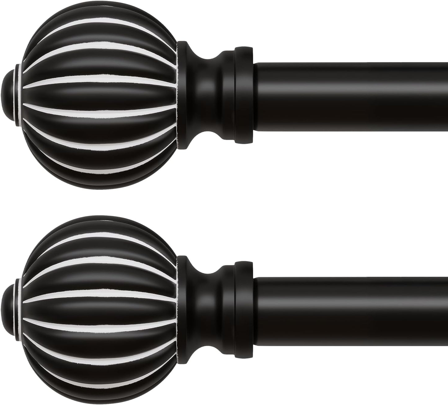 2 Pack Black Curtain Rods for Windows 48 to 84 Inch, 1'' Adjustable Heavy Duty Curtain Rod，Vintage Decorative Drapery Rods with Pumpkin Finials for Bedroom Living Room