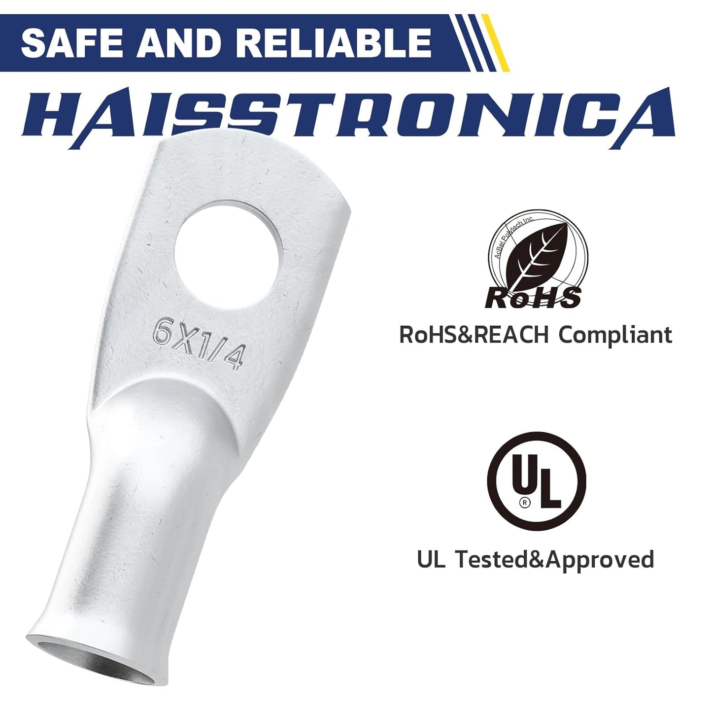 haisstronica 10pcs 6 AWG - 1/4" (M6) Tinned Copper Battery Lugs, Heavy Duty Copper Wire Lugs with 10pcs 3:1 Adhesive Heat Shrink Tubing,6 Gauge Wire Lugs,Tinned Copper Battery Cable Ends
