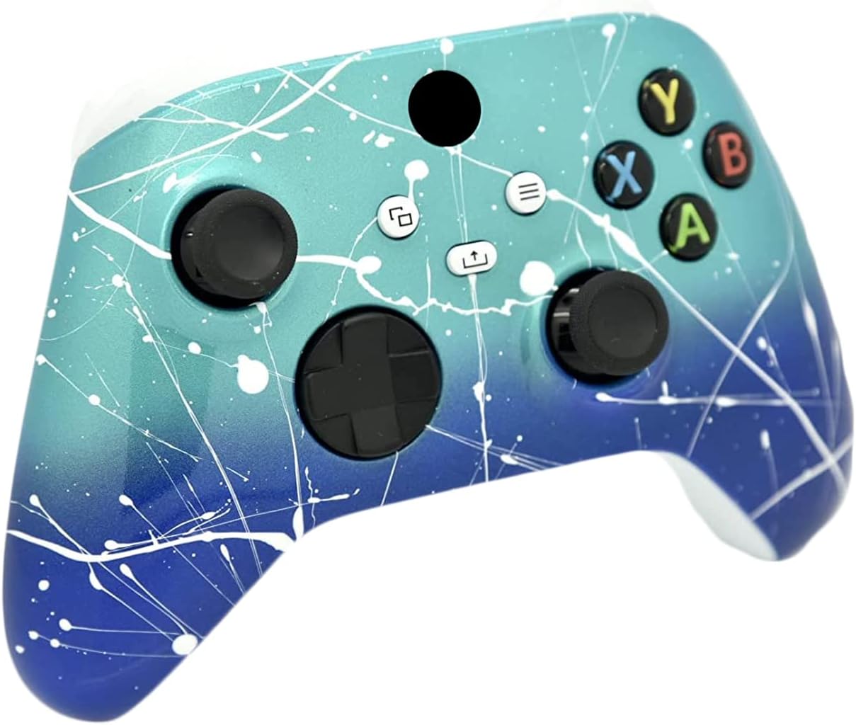 Hand Airbrushed Fade Custom Controller Compatible with Xbox Series X/S & Xbox One (Series X/S Teal & Blue White Drip)