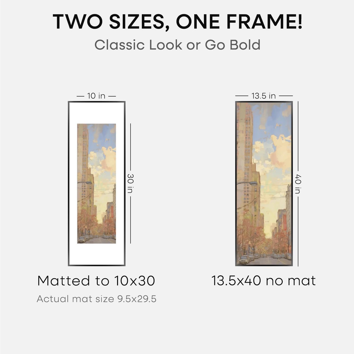 Homeforia 13.5x40 Panoramic Frame Black, High End Metal 13.5x40 Picture Frames with Mat 10x30 Photo, 13.5 x 40 Poster Frame Matted to 10 by 30 Print, 40x13.5 Frames, Tempered Glass, Wall Kit, Set of 1