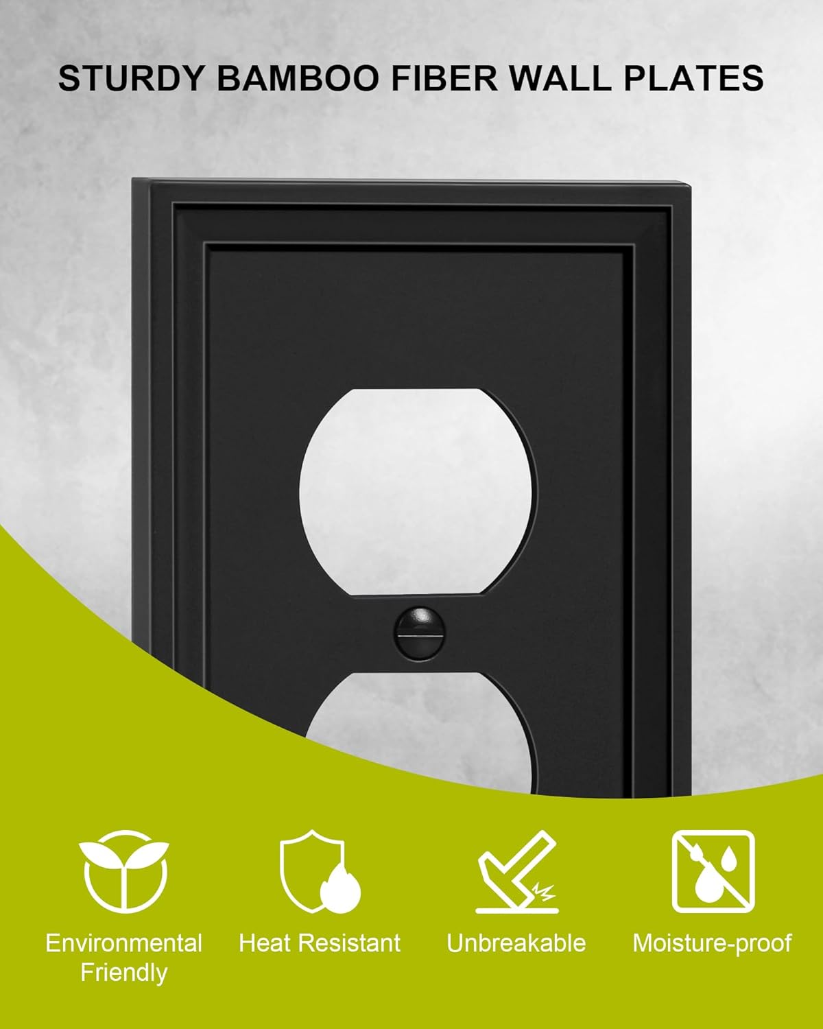 2-Pack Duplex Outlet Cover, Natural Bamboo Fiber Switch Plates and Outlet Covers, Black Decorative Wall Plates for Electrical Outlets, 1 Gang Receptacle Cover, Corrosion Resistant