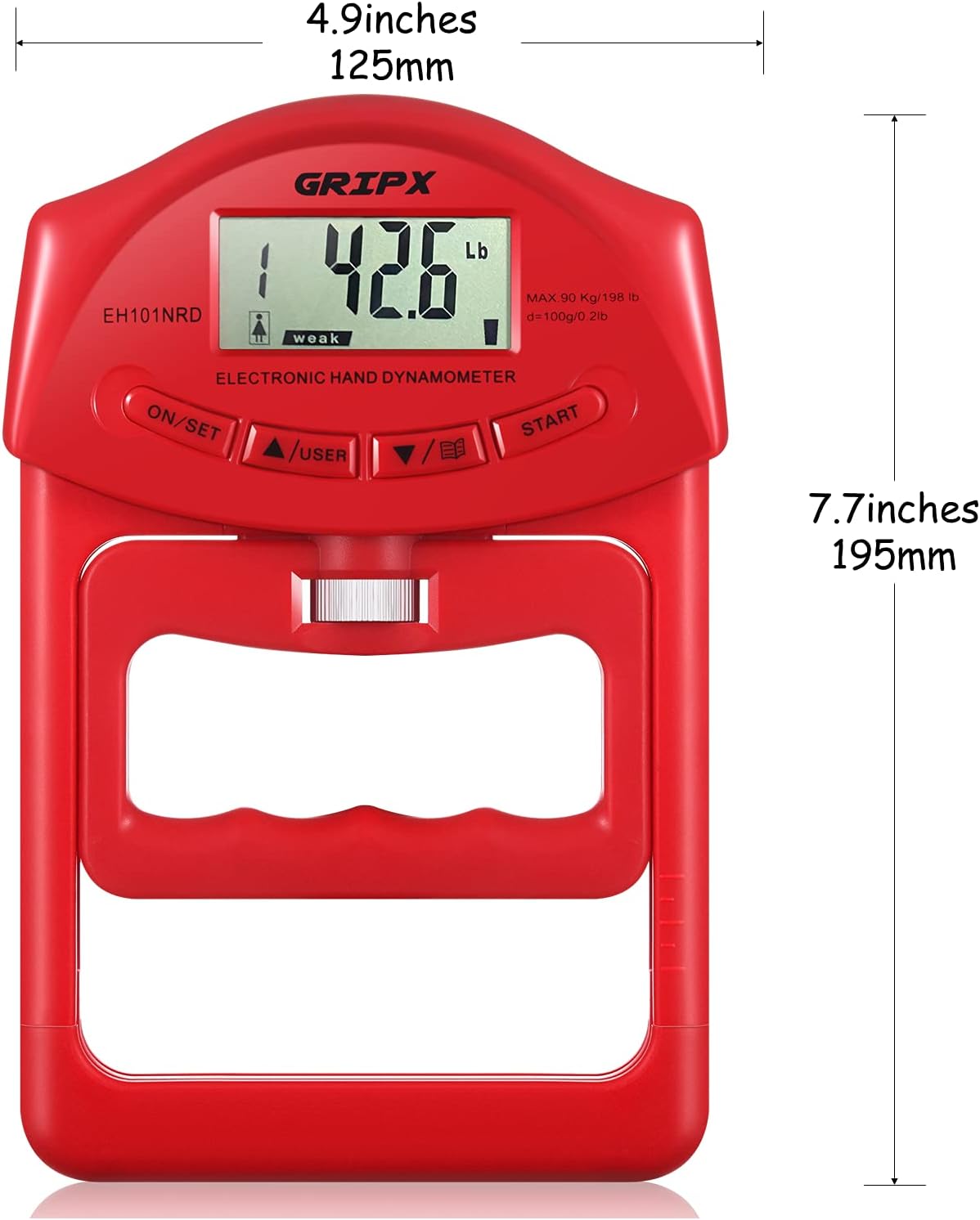 GRIPX Digital Hand Dynamometer Grip Strength Measurement Meter Auto Capturing Electronic Hand Grip Power 198Lbs / 90Kgs
