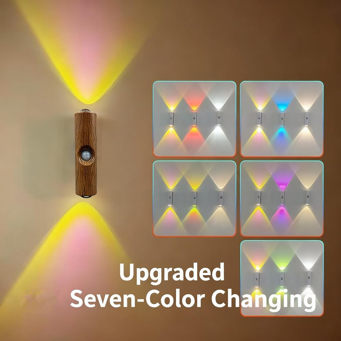 Rechargeable Smart LED Motion Sensor Ambient Light, Punch-Free Color Changing Motion Sensor Light for Stairs, Wardrobe, Cabinet (4Pcs,Black, 7-Color Changing)