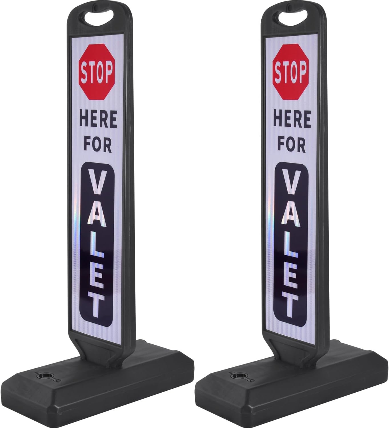 2 Pack 43" x 9.6" inch Double Sided Pedestrian Crosswalk Sign, 21.8" x 9.6" x 4" Durable HDPE Water Filled Base, Portable High Visibility Reflective Traffic Safety Parking STOP Signs (White-2Pack)