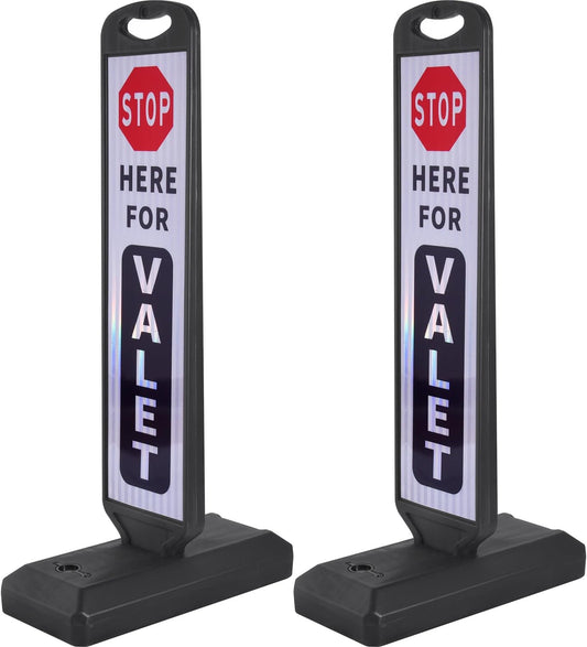 2 Pack 43" x 9.6" inch Double Sided Pedestrian Crosswalk Sign, 21.8" x 9.6" x 4" Durable HDPE Water Filled Base, Portable High Visibility Reflective Traffic Safety Parking STOP Signs (White-2Pack)