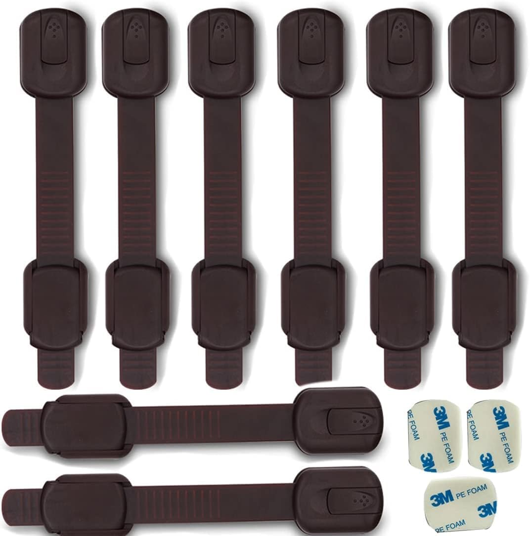 Child Safety Cabinet Locks for Baby Proof,Child Proof Safety Locks for Cabinets,Drawers,Cupboard,Oven,Fridge,8Packs Brown Locks,BAOWEIJD