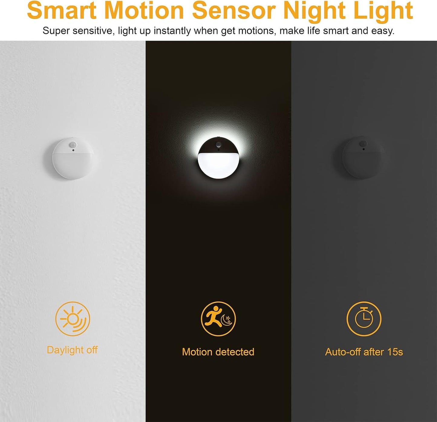 2 Pack Battery Night Light, Toilet Lights, 2.6" Small Motion Senor Light, Stick on Lights, 3 Light Modes, Dimmable LED Nightlight for Closet, Stairs, Garage, Cabinet, Toliet, Daylight White