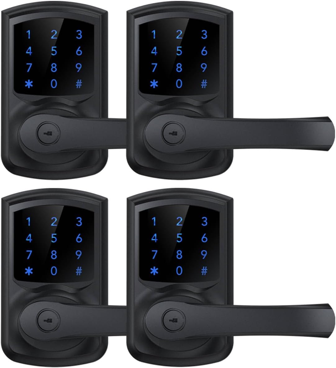 HIDALIFE Keyless Entry Door Lock with Keypad and Handle for Front Doors, Touchscreen, Anti-peep Password, Auto-Locking, Matte Black 4 Pack